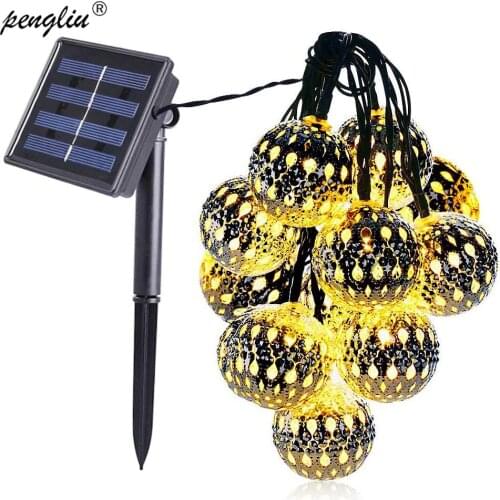 Solar LED Lights String Moroccan Fairy String Ball Lantern Hanging Garden Christmas Decoration Festoon Solar Globe Fairy Light