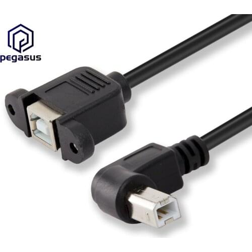 Printer Extension Cable USB 2.0 B Male to Female Connections 90 Degree Socket Right Angled Scanner Cord Panel Mount 0.5m
