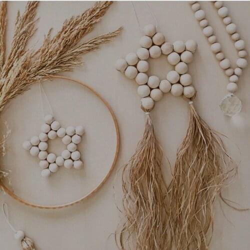 Nordic Simple Wooden Beads Beaded Five-pointed Star Childrens Room Decoration Wall Hanging Nordic Decor