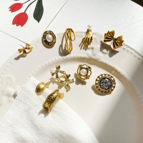 Vintage baroque bronze bow line imitation pearl palm earrings DIY handmade accessories