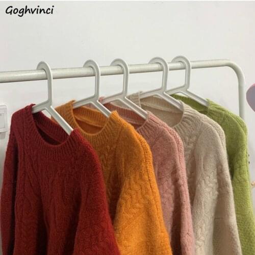 Women Pullovers Thickening O-neck Solid Knitting Simple Lazy Elegant Colorful All-match Daily Chic Leisure Student Sweater Lady