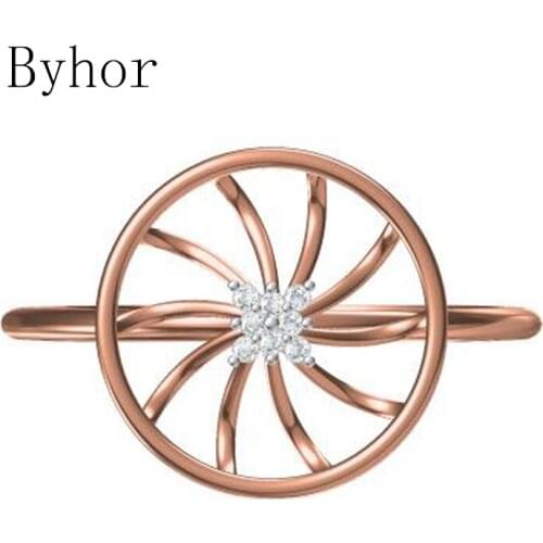 Byhor Solid 14K White+Rose Gold 0.032ct H/SI Natural Diamonds ring Women Round Fine Jewelry Trendy Wedding Band кольцo кольцa