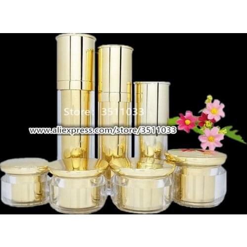 10pcs Empty Gold Elegant Acrylic Lotion Pump Bottle 30ml 50ml Arcylic Facial Cream Container Plastic Gold Cream Jar 20g 30g 50g