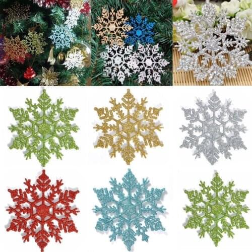 12pcs 10cm Gold Powder Plastic Snowflake Frozen Party Supplies Winter Decor Ornaments Christmas Tree Decorations for Home Snow