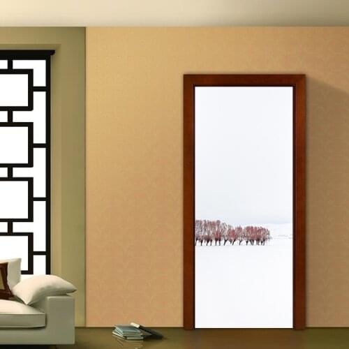 2pcs/set Snow Trees Plant landscape Door Wall Murals Stickers Wallpaper Room Decoration Living Room Bedroom Home Decals