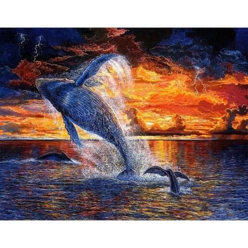 5d diamond painting sunset whale picture full square diamond embroidery 3d round rhinestone wall sticker ocean view