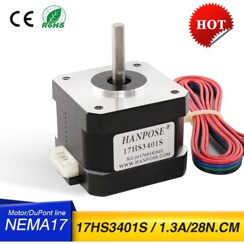 Free shipping and Quality 17HS3401S 4-lead Nema17 Stepper Motor 42 motor 42BYGH 1.3A CE ROSH ISO CNC Laser and 3D printer
