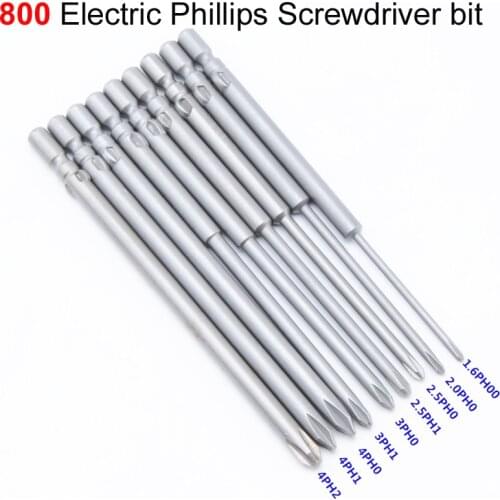 9PCS 800 Electric Screwdriver bits 80mm Length 4mm Round Shank Magnetic Phillips Cross Screwdriver Bits Tool PH00 PH0 PH1 PH2