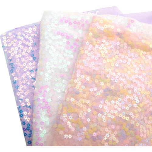 50*138cm Sequins Flower Floral Mesh Gauze Patchwork Printed Tissue Sewing Quilting Fabrics Needlework Material DIY Handmade