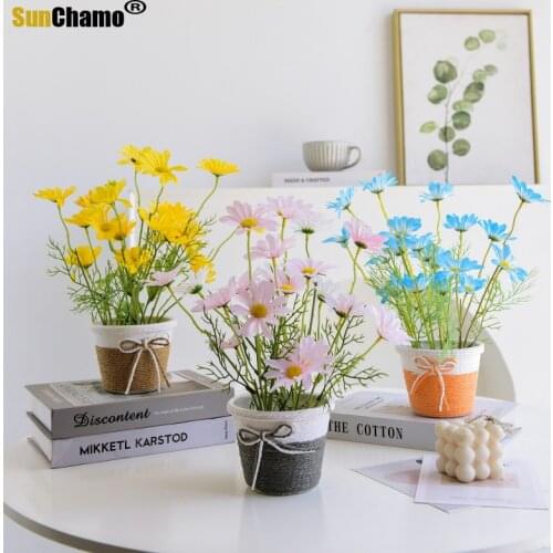 Nordic Ins Small Daisy Potted Artificial Flower Simulation Plant Living Room Flower Arrangement Interior Decoration Flower