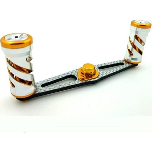 DIY straight silver colored fishing reel crank(carbon fiber)+metal knobs free shipping