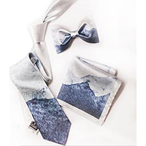 Free Shipping New Male mens Original design Tie landscape painting ink Chinese style personality printing necktie 3pcs set