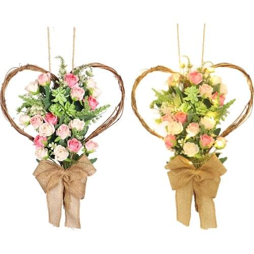 Artificial Wall Hanging Heart-shaped Roses Wreath Fake Carnation Flower Plastic Simulation Mothers Day Thanksgiving Day Decor