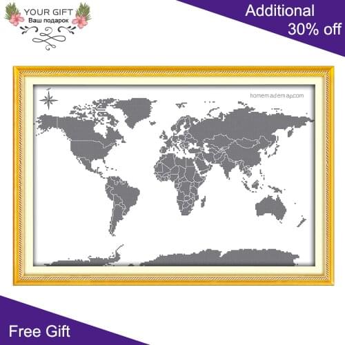 Joy Sunday World Map Home Decor J273 14CT 11CT Counted and Stamped Map Needlework Needlepoint Embroidery DIY Cross Stitch kits