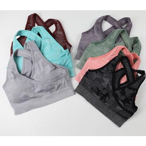 Camouflage Seamless Fitness Sport Push Up Yoga Bra Women Workout Athletic Tank Top Back Cross Padded Gym Clothing Crop Top