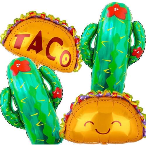 Set of 2 Taco Balloon and 2 Cactus Balloons for Fiesta Party Decorations, Baby Shower, Mexican Bridal Shower Or Birthday Decor