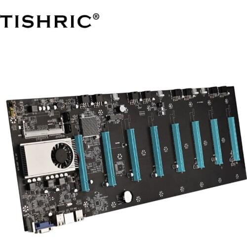 TISHRIC BTC-S37 Mining Machine Motherboard 8 GPU Card 6Pin PCIE 16X Adapter Graph Card Onboard Procrssor CPU Set 8 Miner Slot