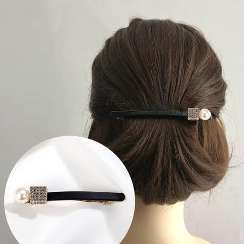 CHIMERA Trendy Pearl French Barrette for Women Simple Square Crystal Hair Clips Cellulose Acetate Hairpin Glitter Hair Accessory