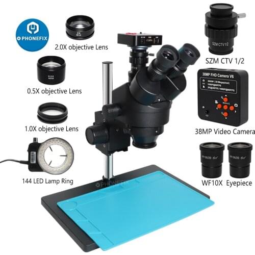 3.5X-90X Simul-focal Industrial Lab Trinocular Stereo Microscope 0.5X C-Mount CTV 1/2 Adapter 38MP/VGA Camera For Phone Repair