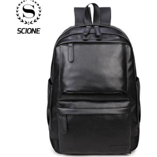 Scione Men Black Pu Leather Backpacks Men Business Backpack Travel Bag Mens Fashion Bags 2020 Teenage Casual Backpack