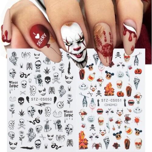 10sheet Halloween Skulls Nail Art Water Sticker Set Anime Skull Bone Decals Gel Polish Slider Accessories Nail Decorations