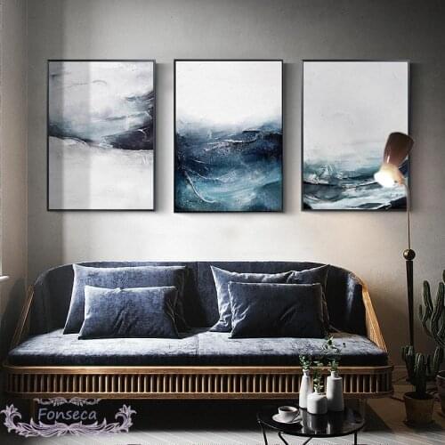 Wall Art Blue Sea Landscape Picture Modern Abstract Canvas Painting Unframed Poster and Print for living Room Home Decoration