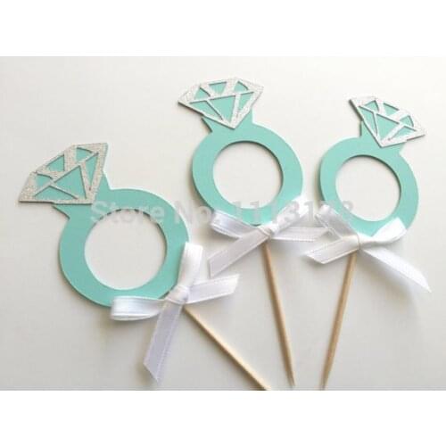Engagement Ring Cupcake Toppers. party birthday Decorations. Bridal Shower or Wedding Event cake topper