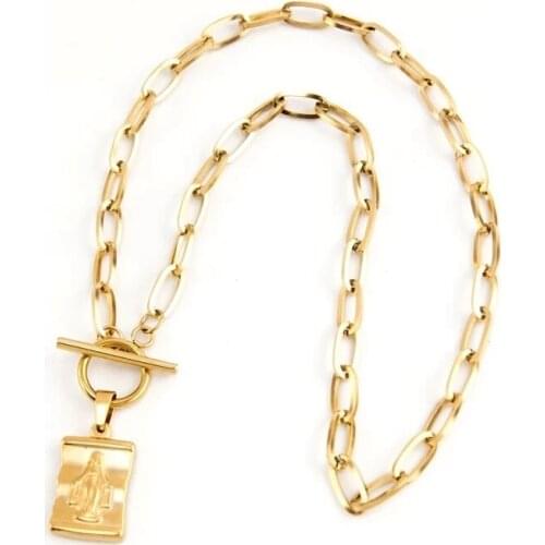 Stainless Steel Virgin Mary Toggle Necklace For Women Gold/Silver Color Metal Virgen Maria Medalla Chunky Choker