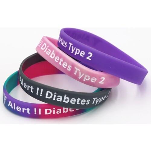 4PCS Medical Alert Type 2 Diabetes Insulin Dependent Silicone Wristband Armband Nurse Diabetic Bracelets Bangles Gifts SH138