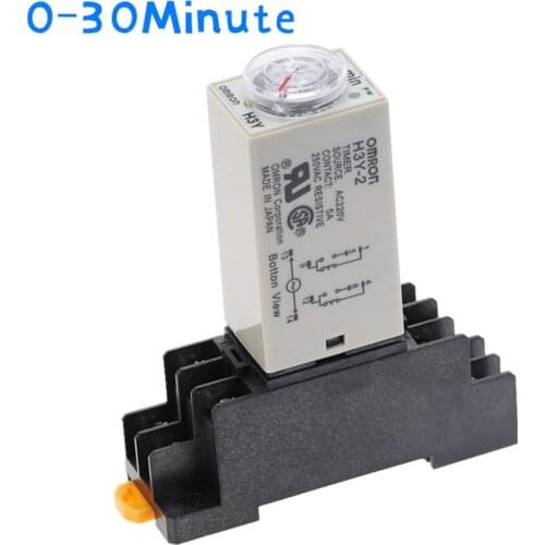 1pcs H3Y-2 Delay Timer Time Relay AC220V 110V/DC12V 24V 0 - 30 Minute with Base 5A
