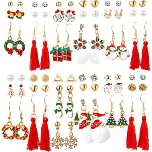Christmas Santa Claus Earrings Set Festival Gifts For Women Cute Bells Tree Elk Earring Halloween Jewelry