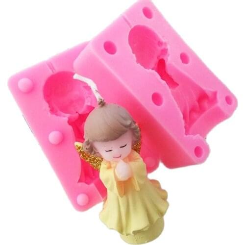 Gadgets Fondant Molds Little Boy Girl Silicone 3D Angel Praying Silicone Candle Mold Baby Party Fondant Cake Decorating H508
