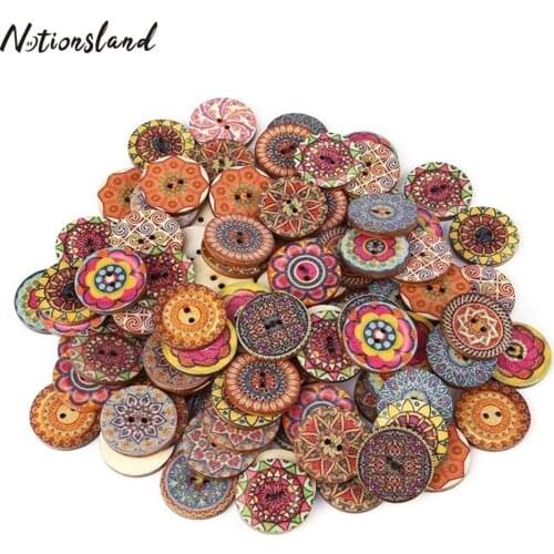 Mixed 50/100pcs Wood Buttons for Sewing Crafts Decorative Vintage Wood Buttons with 2 Holes for DIY Round Buttons
