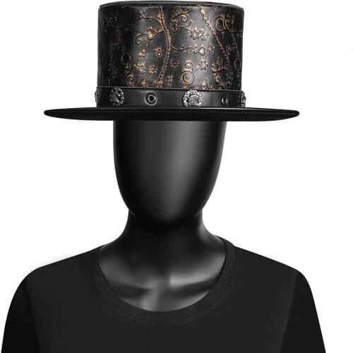 Steampunk Punk Hats Plague Doctor PU Adult Black Hat Halloween Retro Pattern Unisex Magic Gentleman Top Hat Gift Accessories