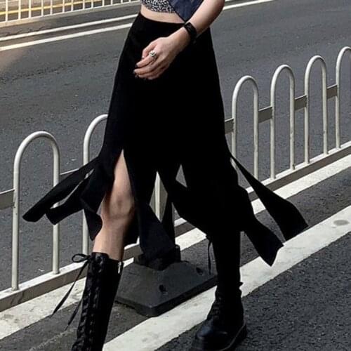 SXGOTH Skirt Vetement Femme Aesthetic Midi Girls Halloween Sexy Dark High Waist Mall Goth Outfits Plus Size Faldas Alt Punk Slit