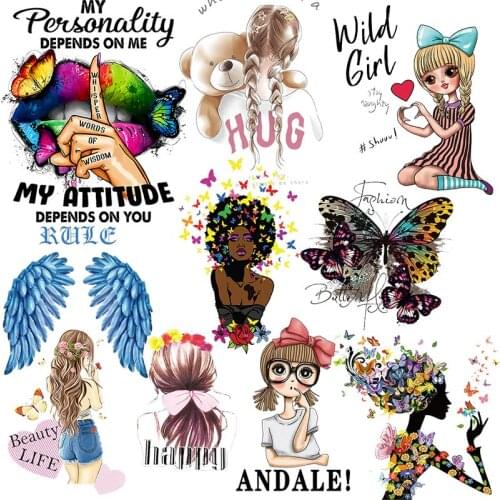 Butterfly Wings Iron On Transfers For Clothing Girl Stickers Fashion Women Dress Applique On Clothes T-shirt Stripes Patch