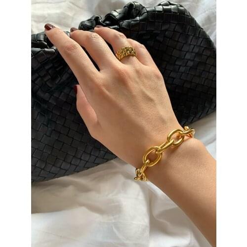 Titanium With 18K Gold Chunky Statement Bracelet Women Stainless Steel Jewelry Designer T Show Runway Gown Rare INS