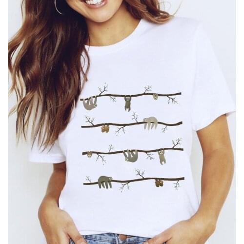 Women Graphic Cartoon Funny Sloth Casual Trend Style Short Sleeve Lady Clothes Tops Clothing Tees Print Female Tshirt T-Shirt
