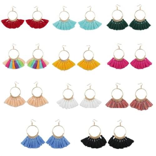 Fashion Tassel Earrings For Women Ethnic Earrings Bohemia Jewelry Trendy Cotton Rope Fringe Long Weave flower Earring jewelry