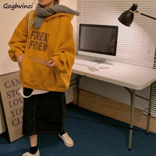 Women with Hat Hoodies Plus Velvet Sweatshirts Loose Casual Letter Print Pockets Korean Style Oversize All-match Fashion Ulzzang