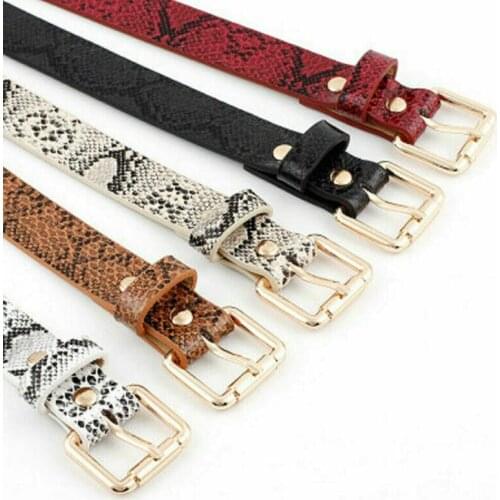 Snake Skin Print Belts For Women Gold Square Pin Buckle Waistband PU Leather Belt Women Snake Pattern Dress Jeans Leather Belt