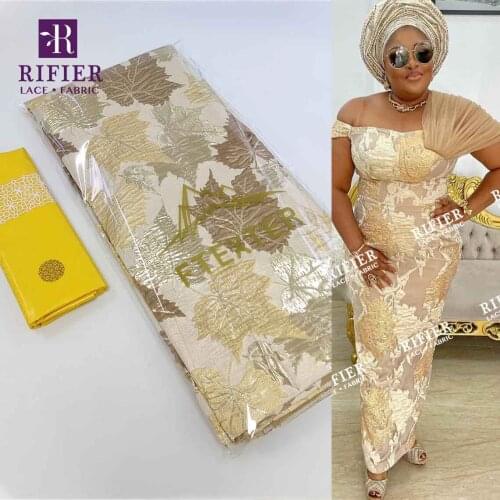 Gold Flower Pattern Net Lace With Embroidered 100% Cotton Net Lace For Women Party Dresses Organza Brocade Net Tulle Lace Fabric