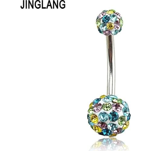 Belly Piercing Surgical Steel Belly Navel Button Rings body piercing jewelry Wholesale 14G Surgical Steel with double crystal