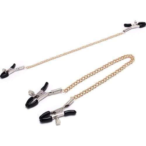 1Pair For Women Men Long Metal Nipple Clamps With Gold Chain Erotic Nipple Clips Flirt Gags Fun Sex Toy