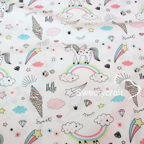 160*50cm Sweet Unicorn Printed Cotton Cloth Sewing Twill Quilting Fabric for Patchwork Needlework DIY Baby kid Handmade Material