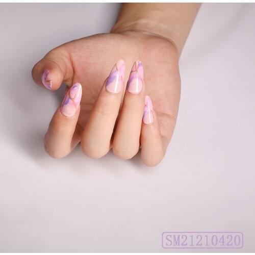 24pcs Pink Nail Patch Pointed Head Glue Type Removable Long Paragraph Fashion Manicure Save Time False Nail Patch NE