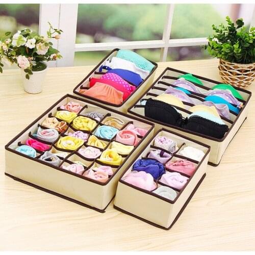 4PCS/Set Home Storage Boxes Underwear Bra Organizer Foldable Storage Box For Underwear Scarfs Socks Closet Wardrobe Organizers