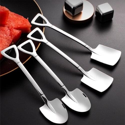4 Pcs/Set Cute Shovel Spoon 18/8 Stainless Steel Coffee Spoon Tea Ice Cream Dessert Scoop For Kids Kitchen Accessories