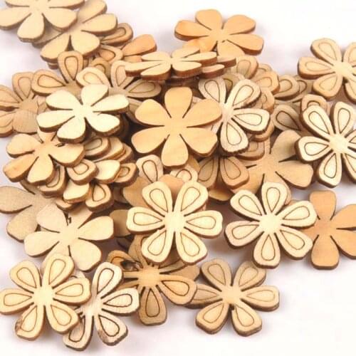 50Pcs Flower Pattern Natural Wood DIY Crafts For Handmade Accessories Wooden Ornament Scrapbooking Home Decoration 21mm m1749