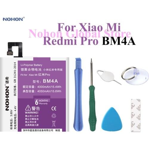 Nohon Battery For Xiaomi Redmi Pro BM4A RedmiPro 4000 mAh High Capacity built-in Bateria Phone Li-polymer BM4A Batteries + Tools